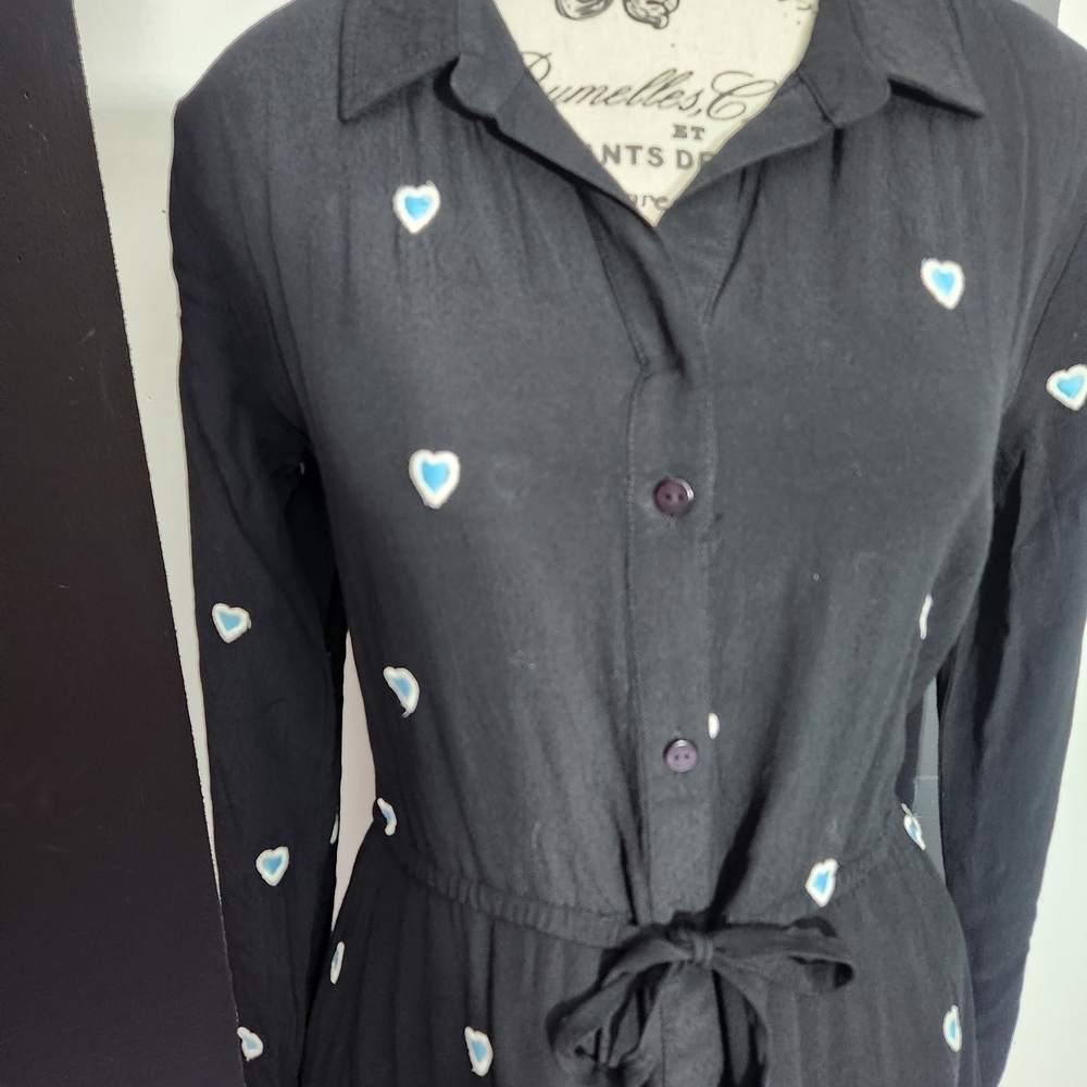 Elegant Black Heart Pattern Long Sleeve Dress - Picture 3 of 7